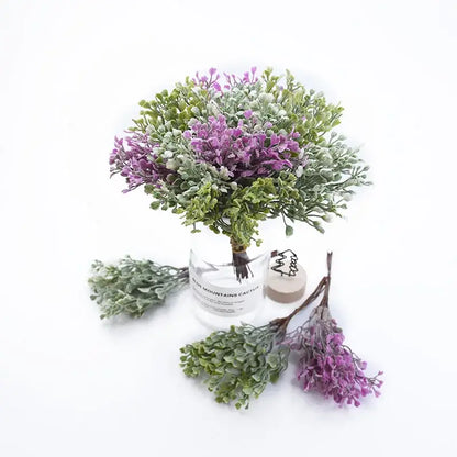 Purple & green artificial flower vase living room decor