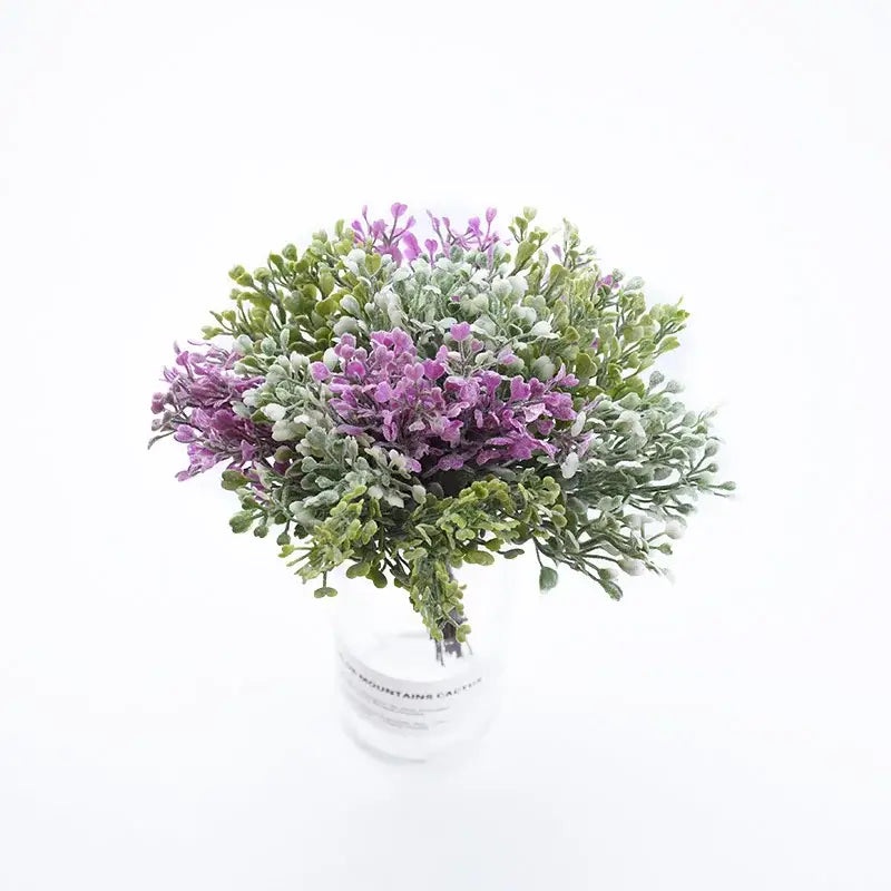 Purple & green artificial flower vase living room decor