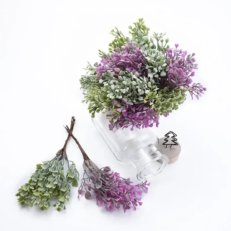 Purple & green artificial flower vase living room decor