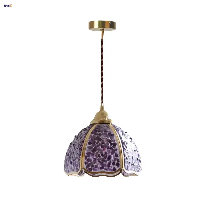 Purple mosaic crystal glass led pendant light living room