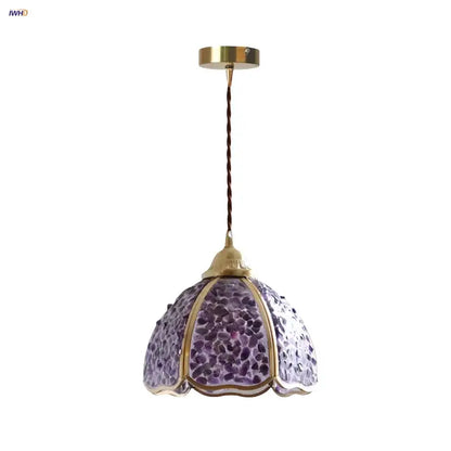 Purple mosaic crystal glass led pendant light living room