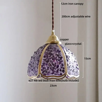 Purple mosaic crystal glass led pendant light living room