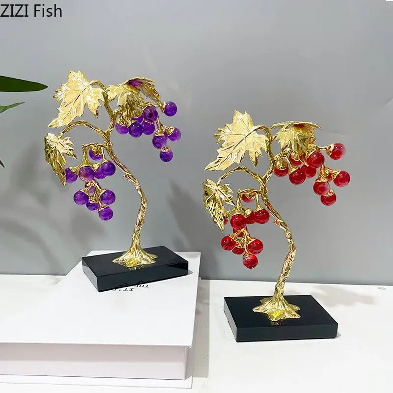 Purple & red crystal grape tree ornaments living room gold vine decor