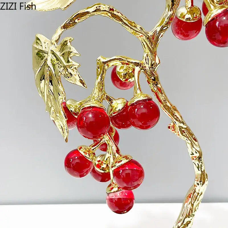 Purple & red crystal grape tree ornaments living room gold vine decor