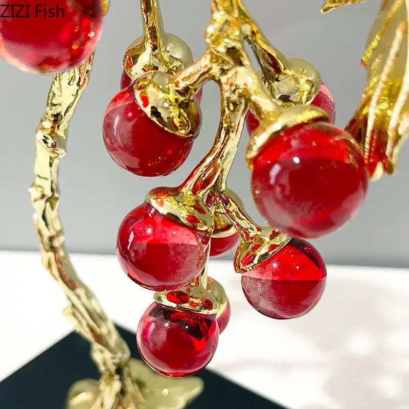 Purple & red crystal grape tree ornaments living room gold vine decor