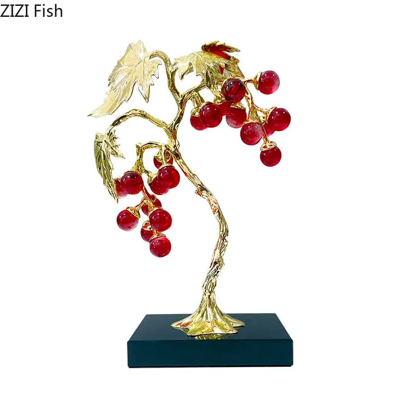 Purple & red crystal grape tree ornaments living room gold vine decor