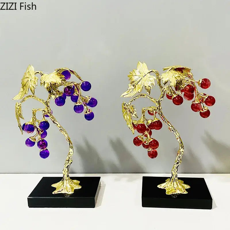 Purple & red crystal grape tree ornaments living room gold vine decor