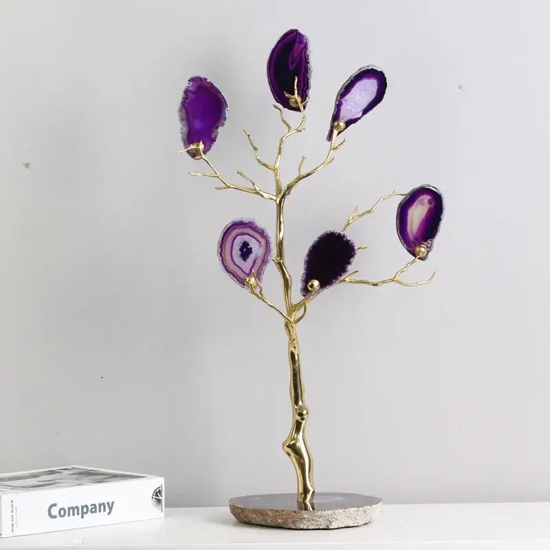 Purple & teal golden agate tree art piece living room decor