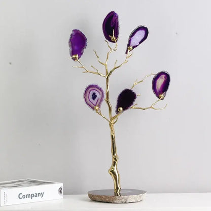Purple & teal golden agate tree art piece living room decor