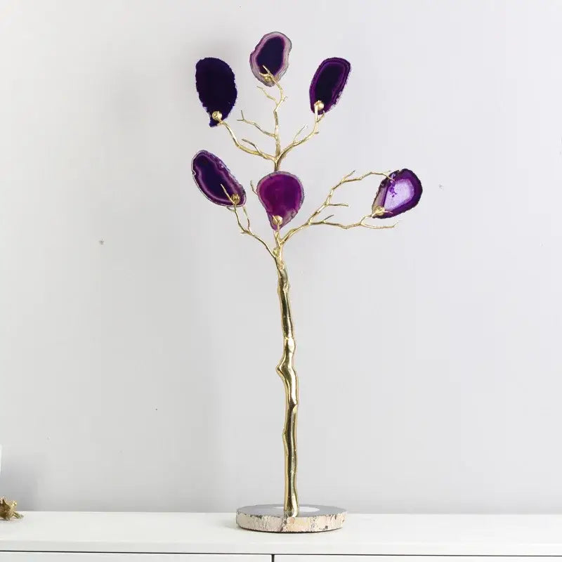 Purple & teal golden agate tree art piece living room decor