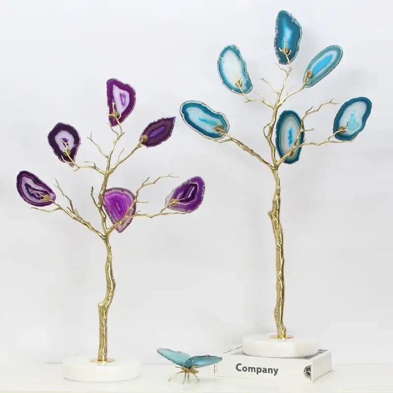 Purple & teal golden agate tree art piece living room decor