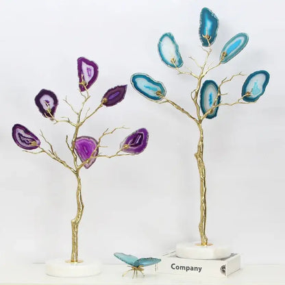 Purple & teal golden agate tree art piece living room decor