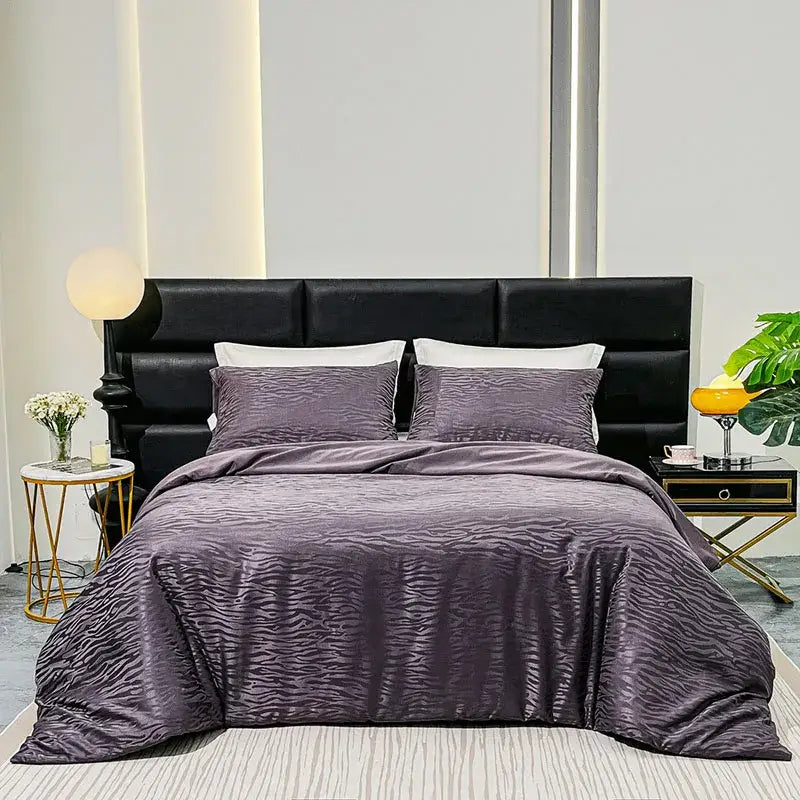 Purple zebra print satin duvet cover set bedroom luxury quilt kit