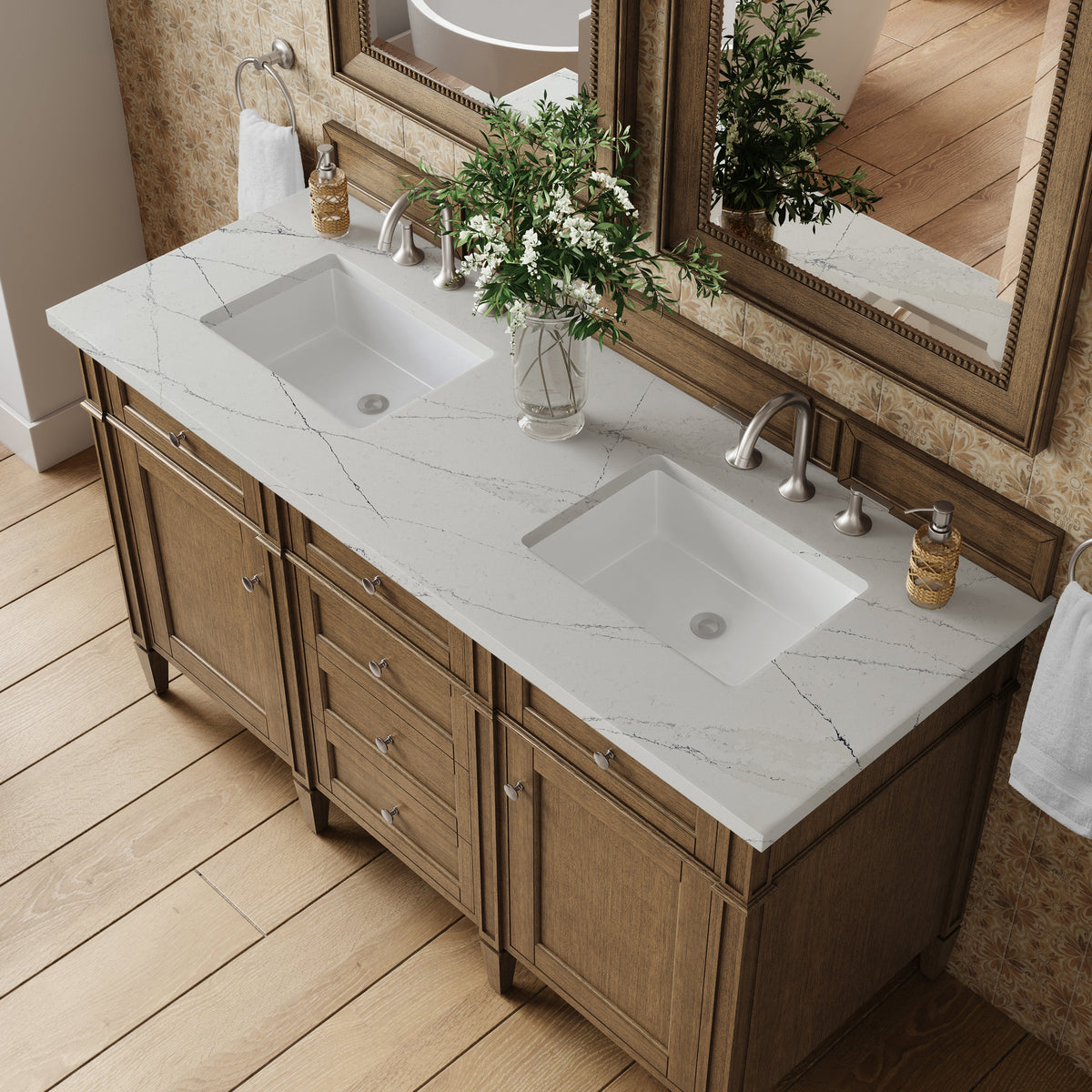James Martin Brittany 60" Double Bathroom Vanity, Saddle Brown