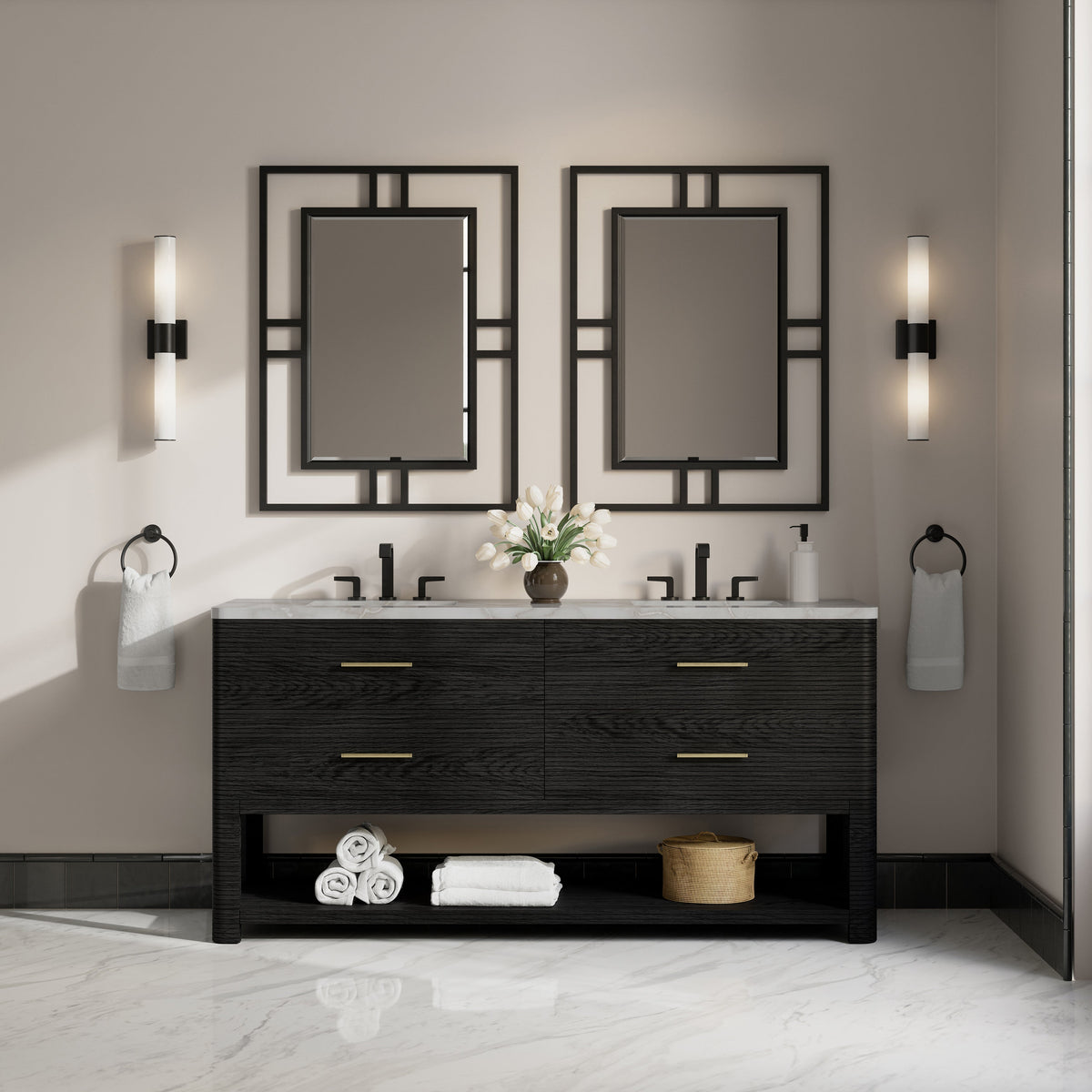 James Martin Lucian 72" Double Bathroom Vanity, Carbon Oak