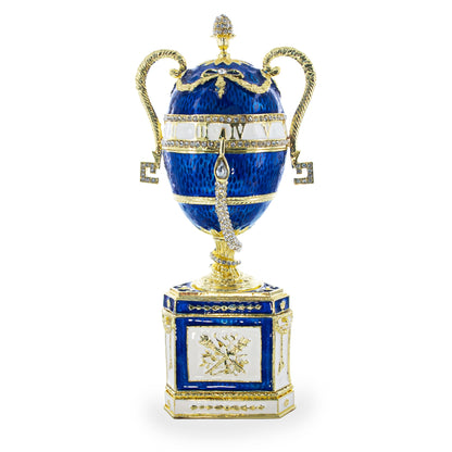 1895 Blue Serpent Clock Royal Imperial Easter Egg 7 Inches