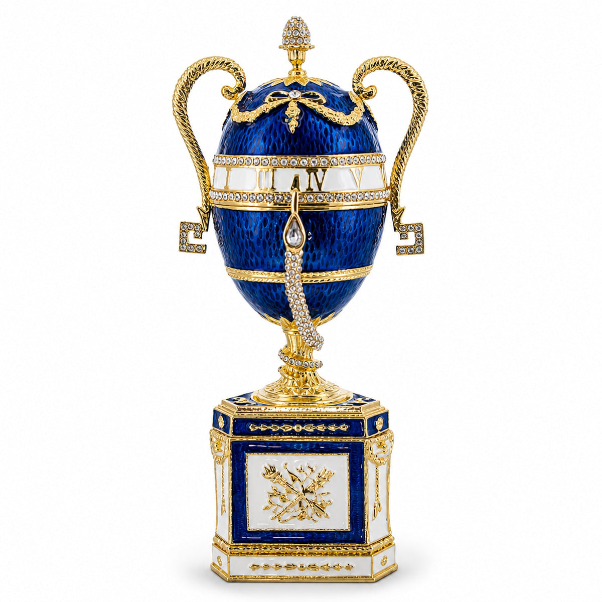 1895 Blue Serpent Clock Royal Imperial Easter Egg 7 Inches