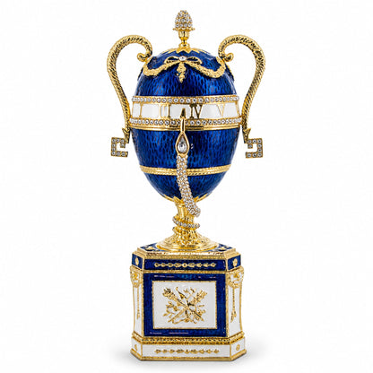 1895 Blue Serpent Clock Royal Imperial Easter Egg 7 Inches