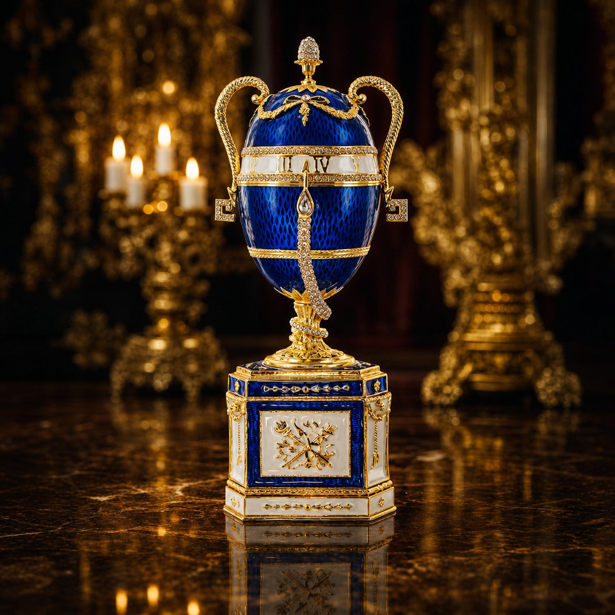 1895 Blue Serpent Clock Royal Imperial Easter Egg 7 Inches