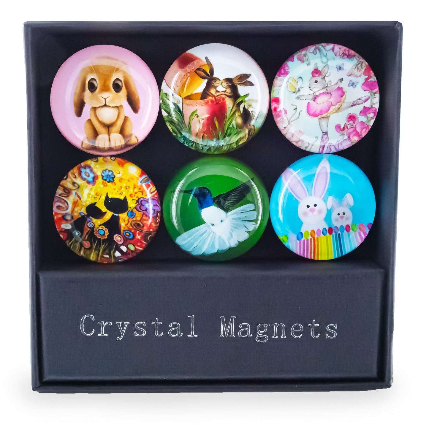 Set of 6 Bunnies, Hummingbird, Cats Easter Theme Fridge Magnets