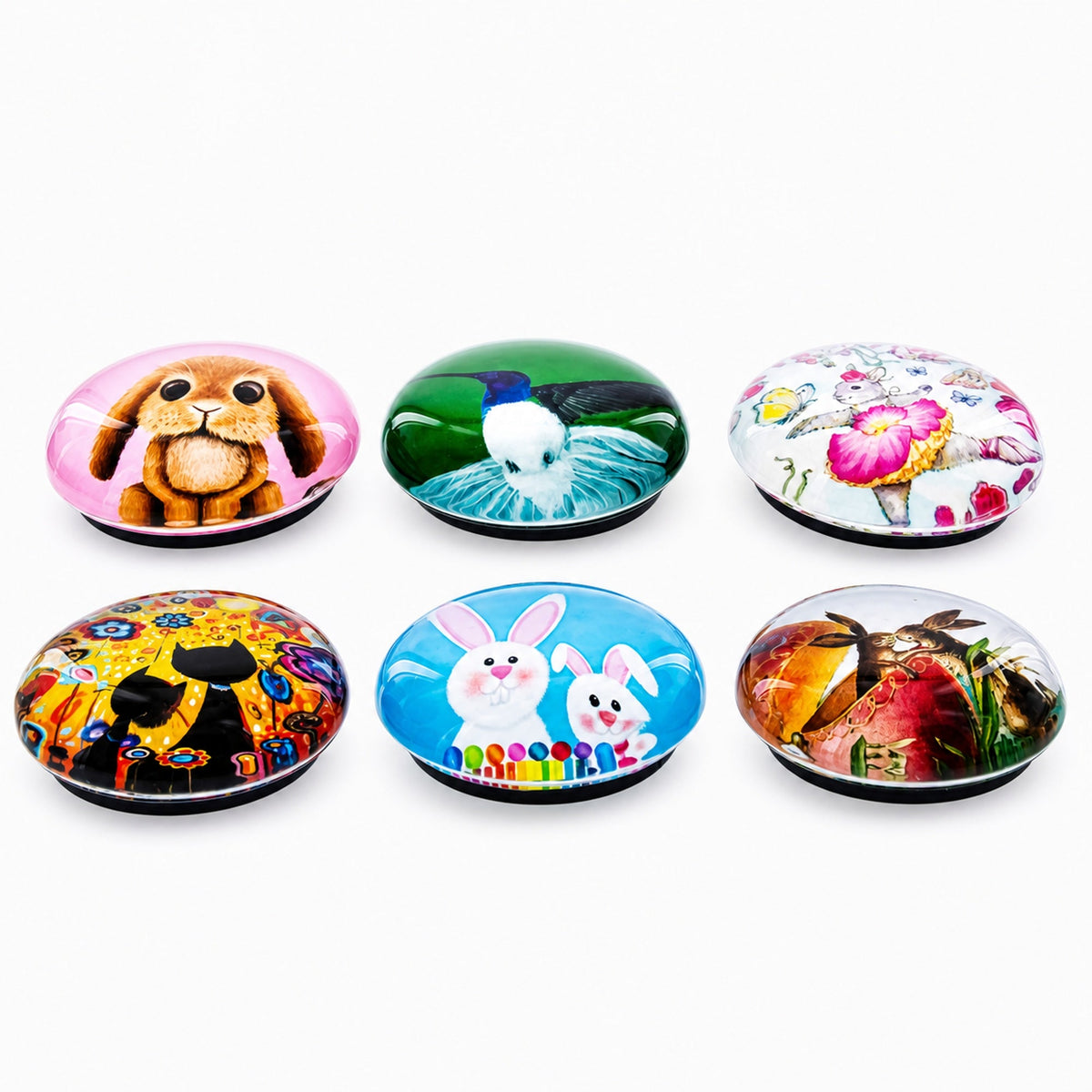 Set of 6 Bunnies, Hummingbird, Cats Easter Theme Fridge Magnets