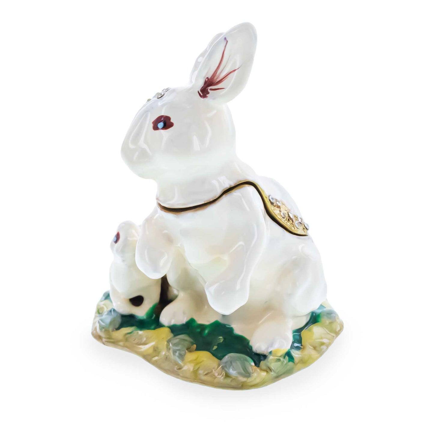 Bunny Family Jeweled Trinket Box Figurine