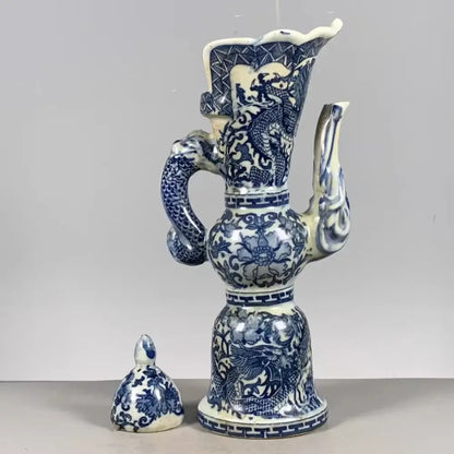 Qing blue & white dragon pattern porcelain vase living room decor