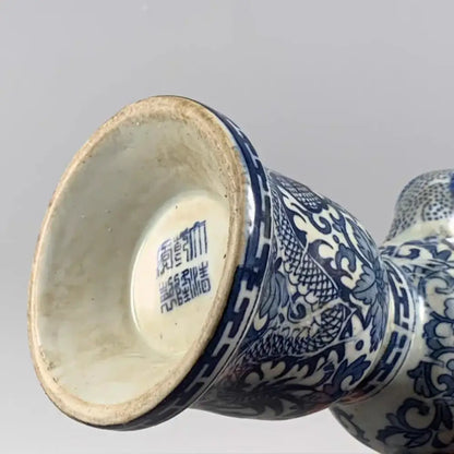 Qing blue & white dragon pattern porcelain vase living room decor