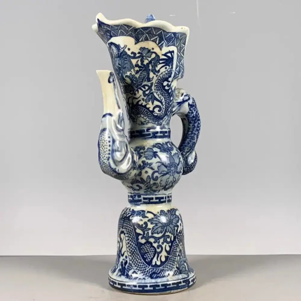 Qing blue & white dragon pattern porcelain vase living room decor