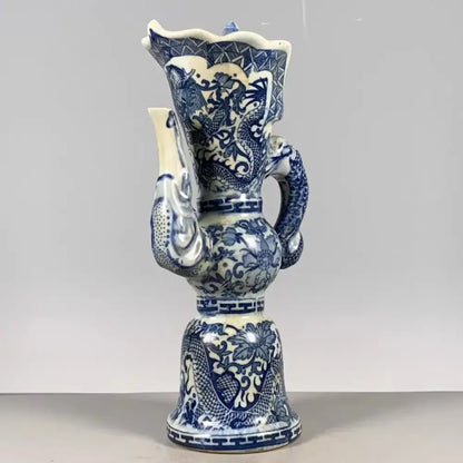 Qing blue & white dragon pattern porcelain vase living room decor