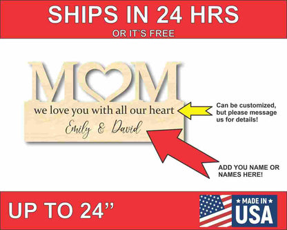 Wood Love Mother's Day Gift Customizable Cutout Finished or Unfinished up to 48" Wide - Home Decor DIY