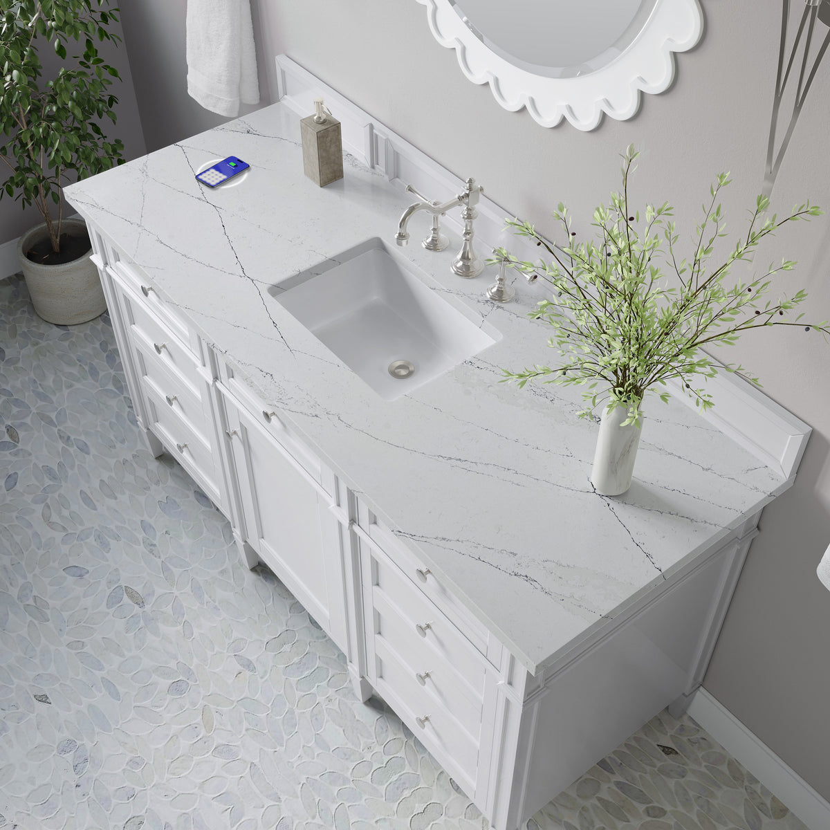 James Martin Brittany 60" Single Bathroom Vanity, Bright White