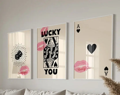 Beige and brown queen of hearts living room wall art posters