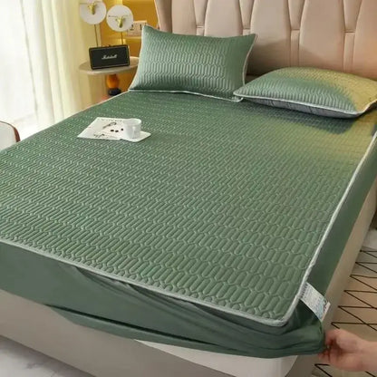 Quilted blue latex fitted sheet set bedroom cooling mattress pad
