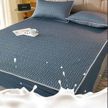 Quilted blue latex fitted sheet set bedroom cooling mattress pad