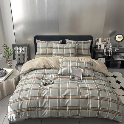 Quilted cream & black geometric printed bed set bedroom bedding