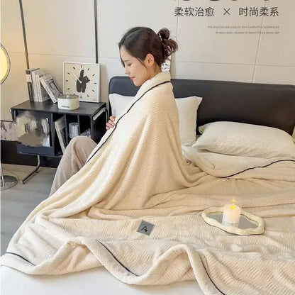 Quilted cream & gray plush blanket bedroom cozy cotton velvet