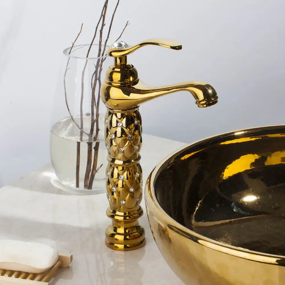 Quilted diamond golden plated bathroom basin faucet