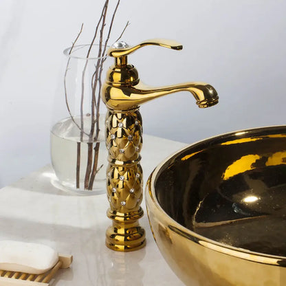 Quilted diamond golden plated bathroom basin faucet