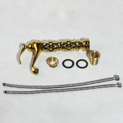 Quilted diamond golden plated bathroom basin faucet