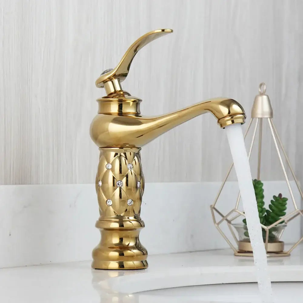 Quilted diamond golden plated bathroom basin faucet