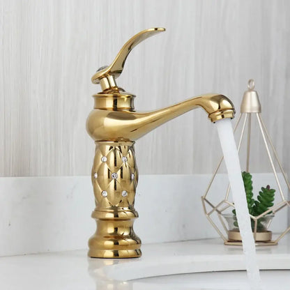 Quilted diamond golden plated bathroom basin faucet