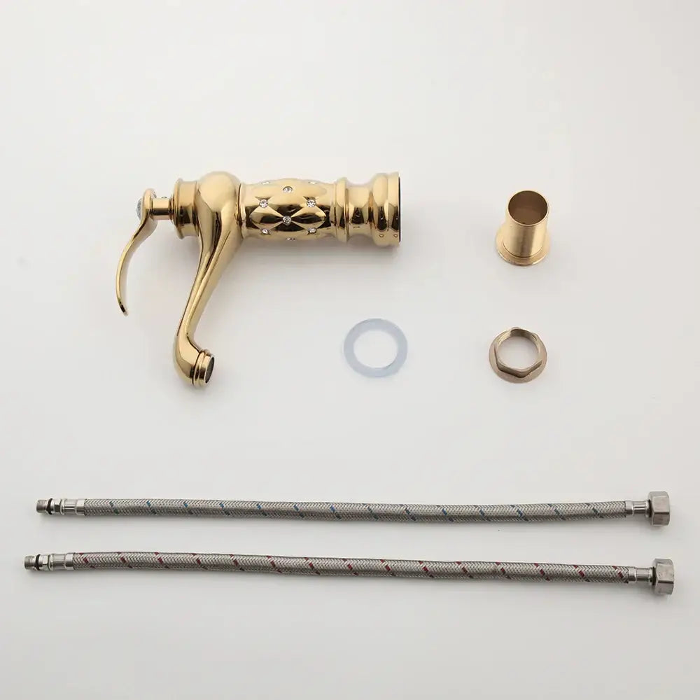 Quilted diamond golden plated bathroom basin faucet