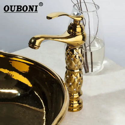Quilted diamond golden plated bathroom basin faucet