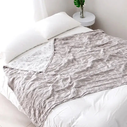 Quilted gray & blue cotton summer blanket bedroom bedspread