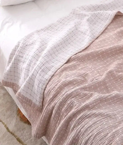 Quilted gray & blue cotton summer blanket bedroom bedspread