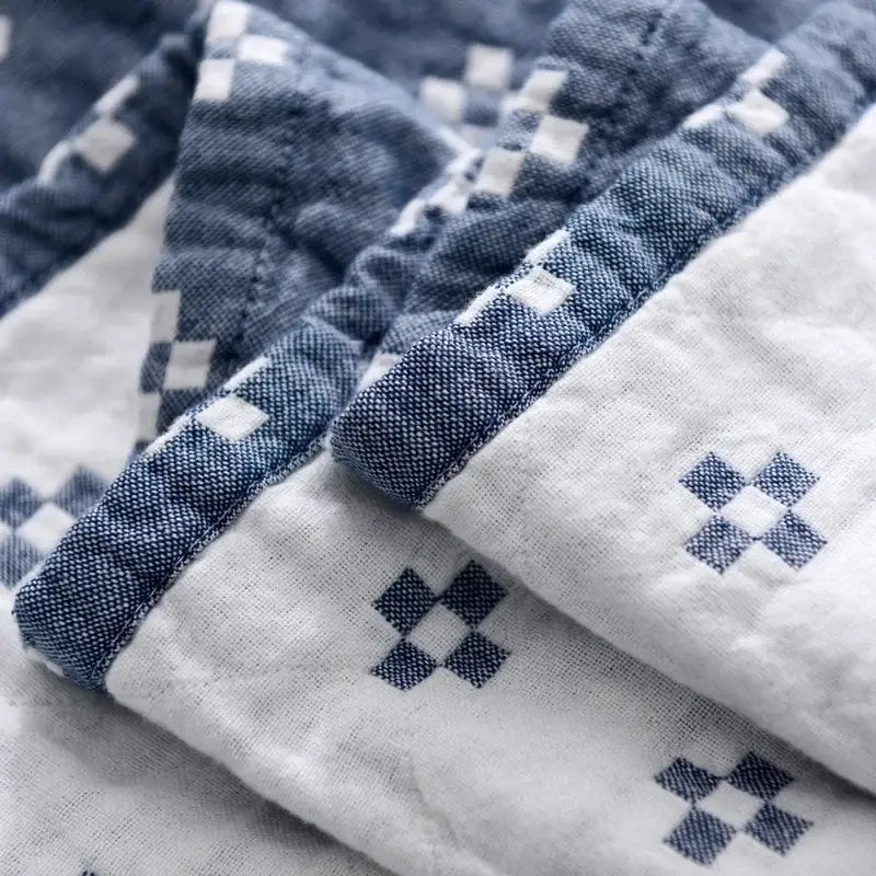 Quilted gray & blue cotton summer blanket bedroom bedspread