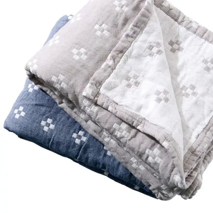 Quilted gray & blue cotton summer blanket bedroom bedspread