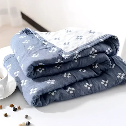 Quilted gray & blue cotton summer blanket bedroom bedspread