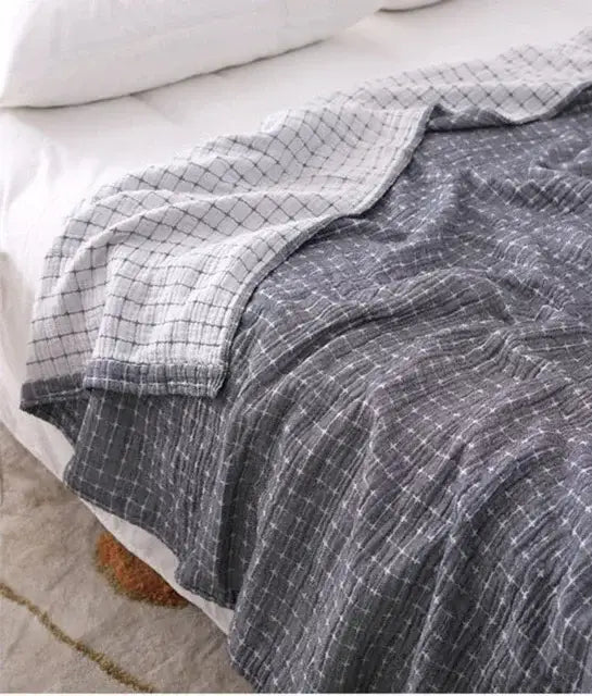 Quilted gray & blue cotton summer blanket bedroom bedspread